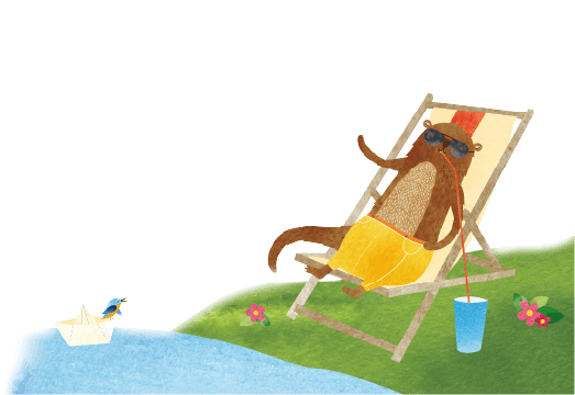Otto chillt am Wasser und genießt die Sonne mit einem kühlen Getränk