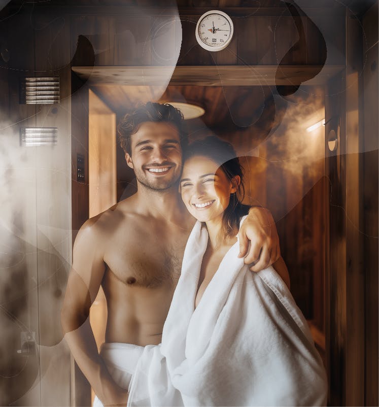 Glückliches Pärchen in der Sauna im Thermenresort Loipersdorf. 